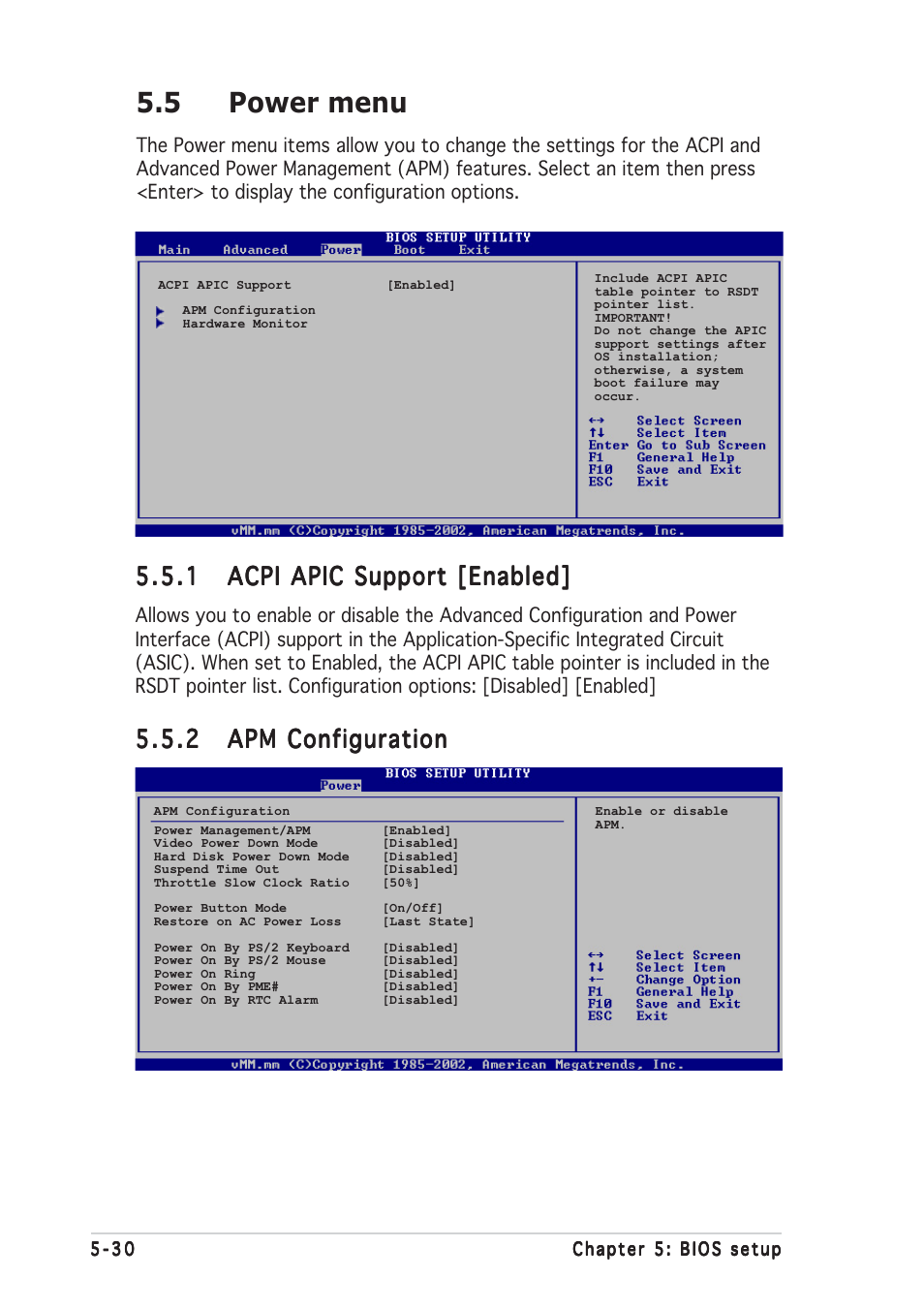 5 power menu | Asus AP2400R-E2(AS8) User Manual | Page 108 / 128