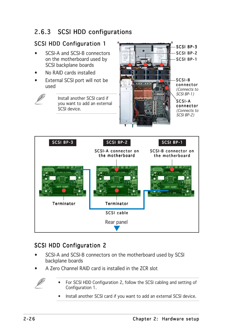 Scsi hdd configuration 1, Scsi hdd configuration 2 | Asus AP2400R-E2(AS8) User Manual | Page 46 / 128