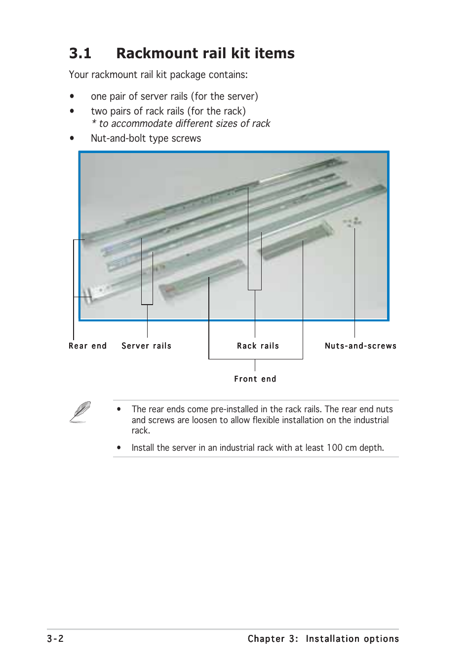1 rackmount rail kit items | Asus AP2400R-E2(AS8) User Manual | Page 58 / 128