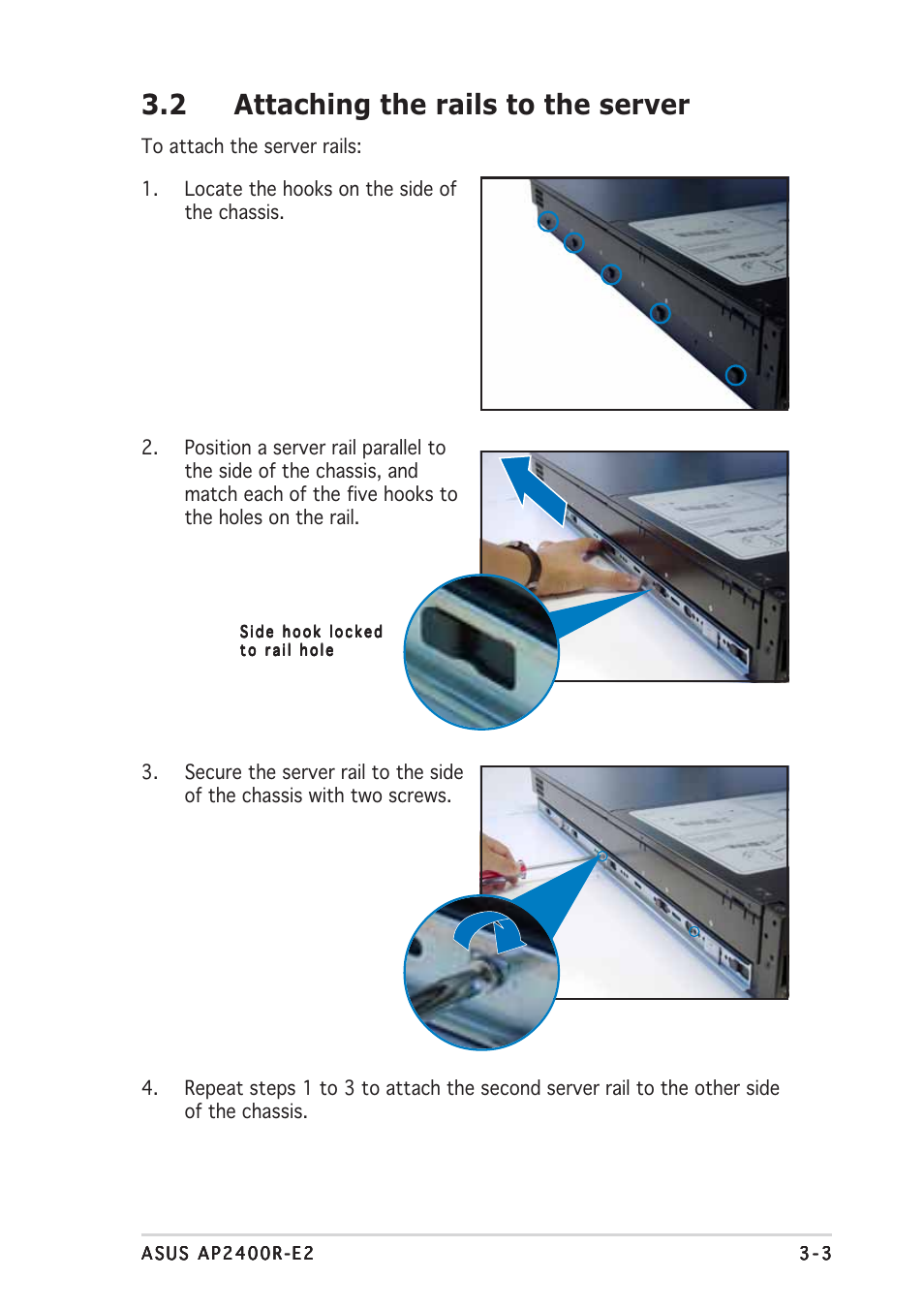 2 attaching the rails to the server | Asus AP2400R-E2(AS8) User Manual | Page 59 / 128