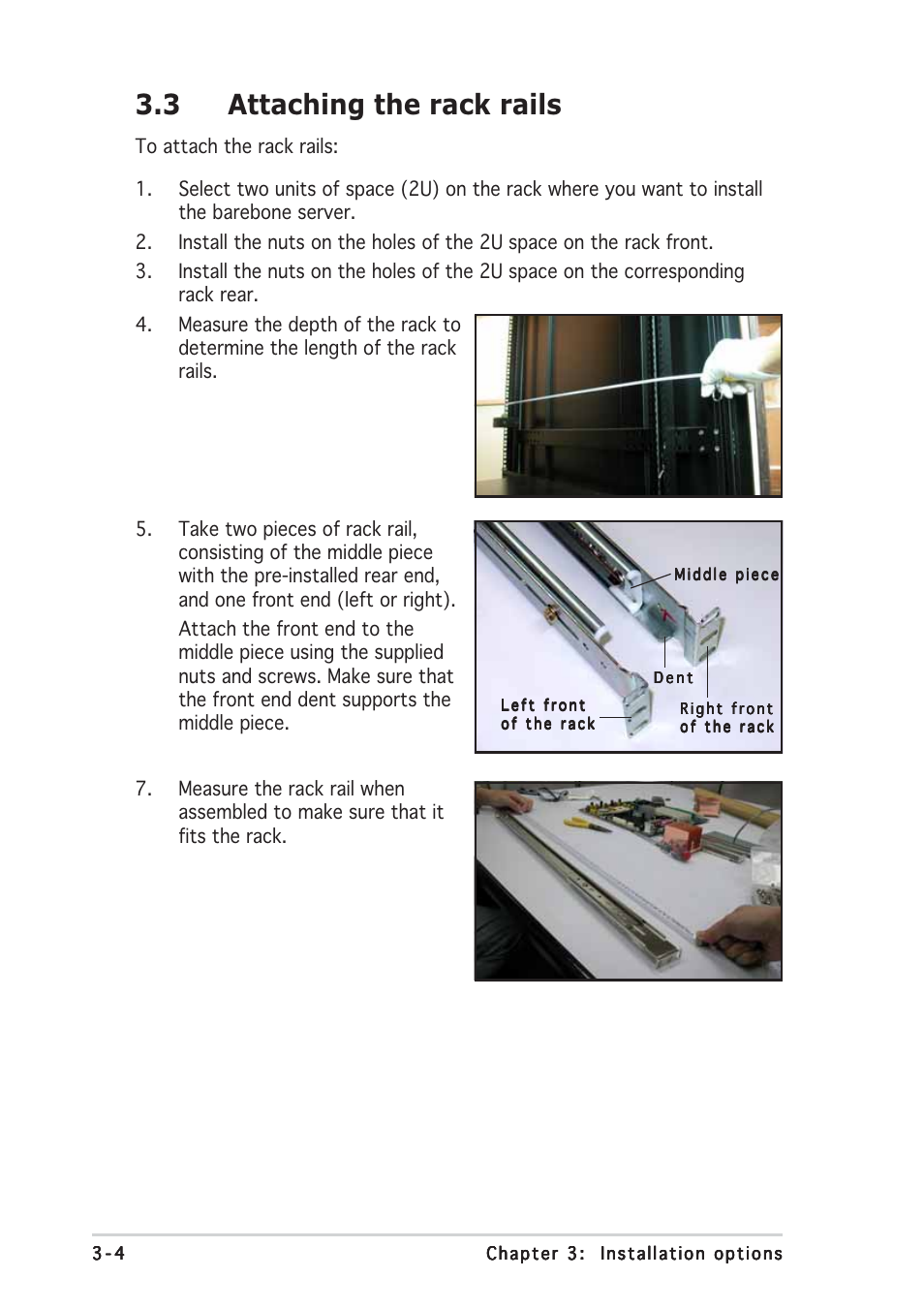 3 attaching the rack rails | Asus AP2400R-E2(AS8) User Manual | Page 60 / 128