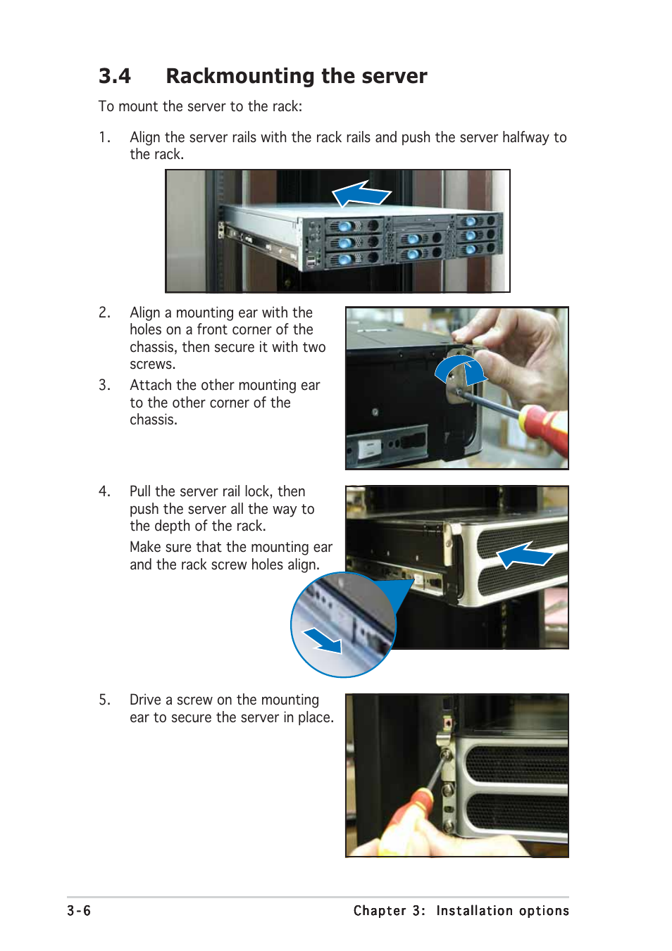 4 rackmounting the server | Asus AP2400R-E2(AS8) User Manual | Page 62 / 128