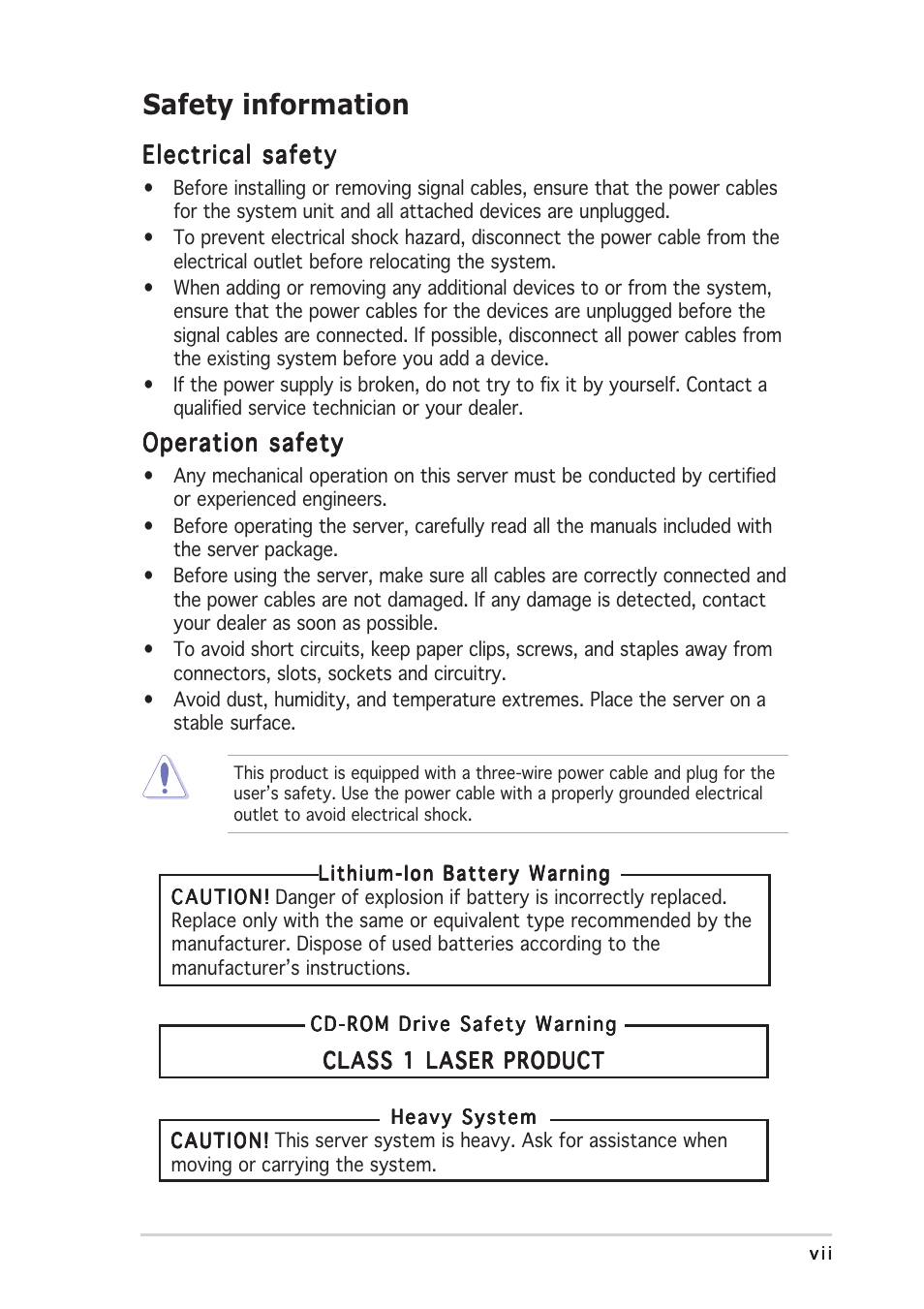 Safety information | Asus AP2400R-E2(AS8) User Manual | Page 7 / 128