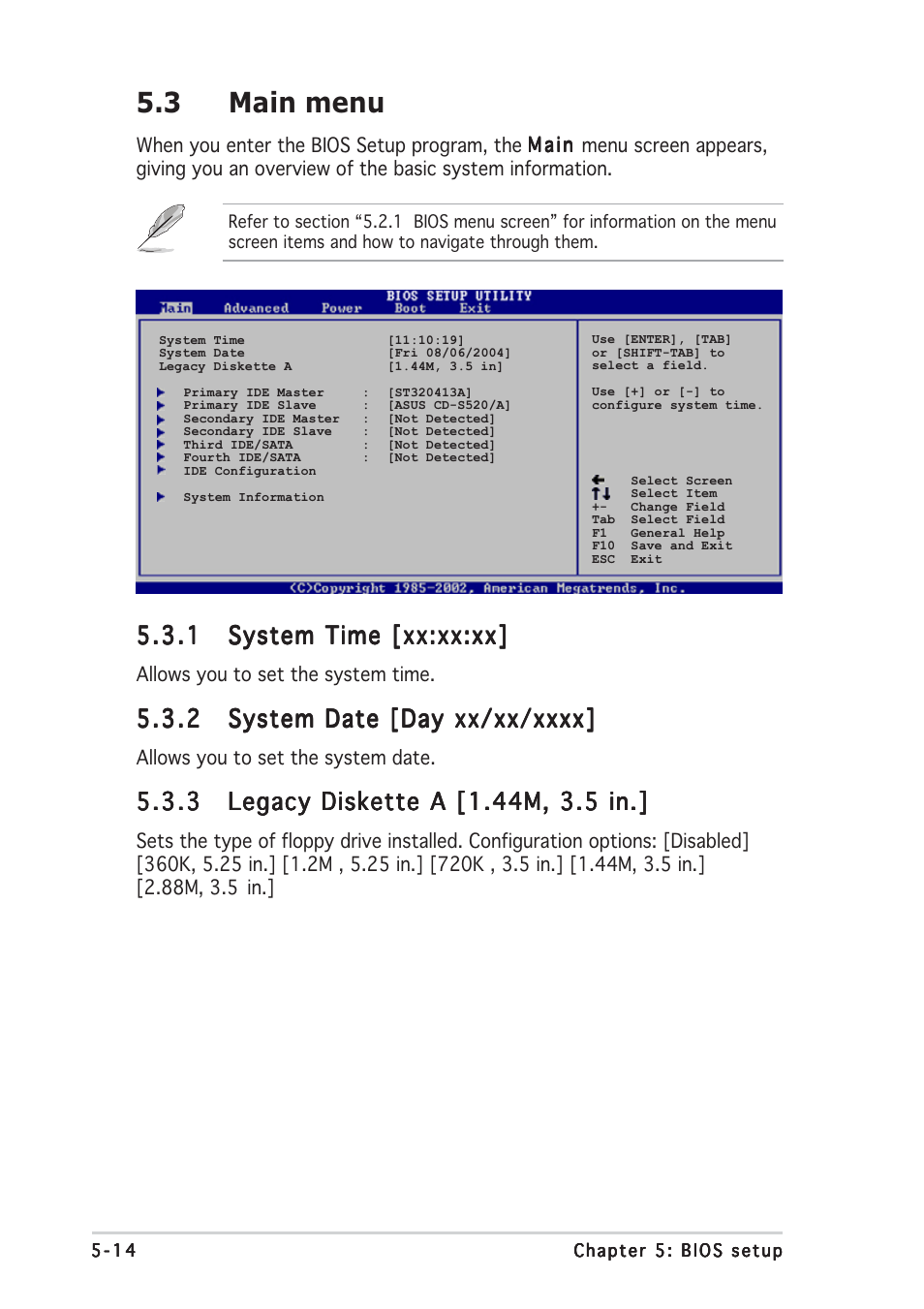 3 main menu | Asus AP2400R-E2(AS8) User Manual | Page 92 / 128