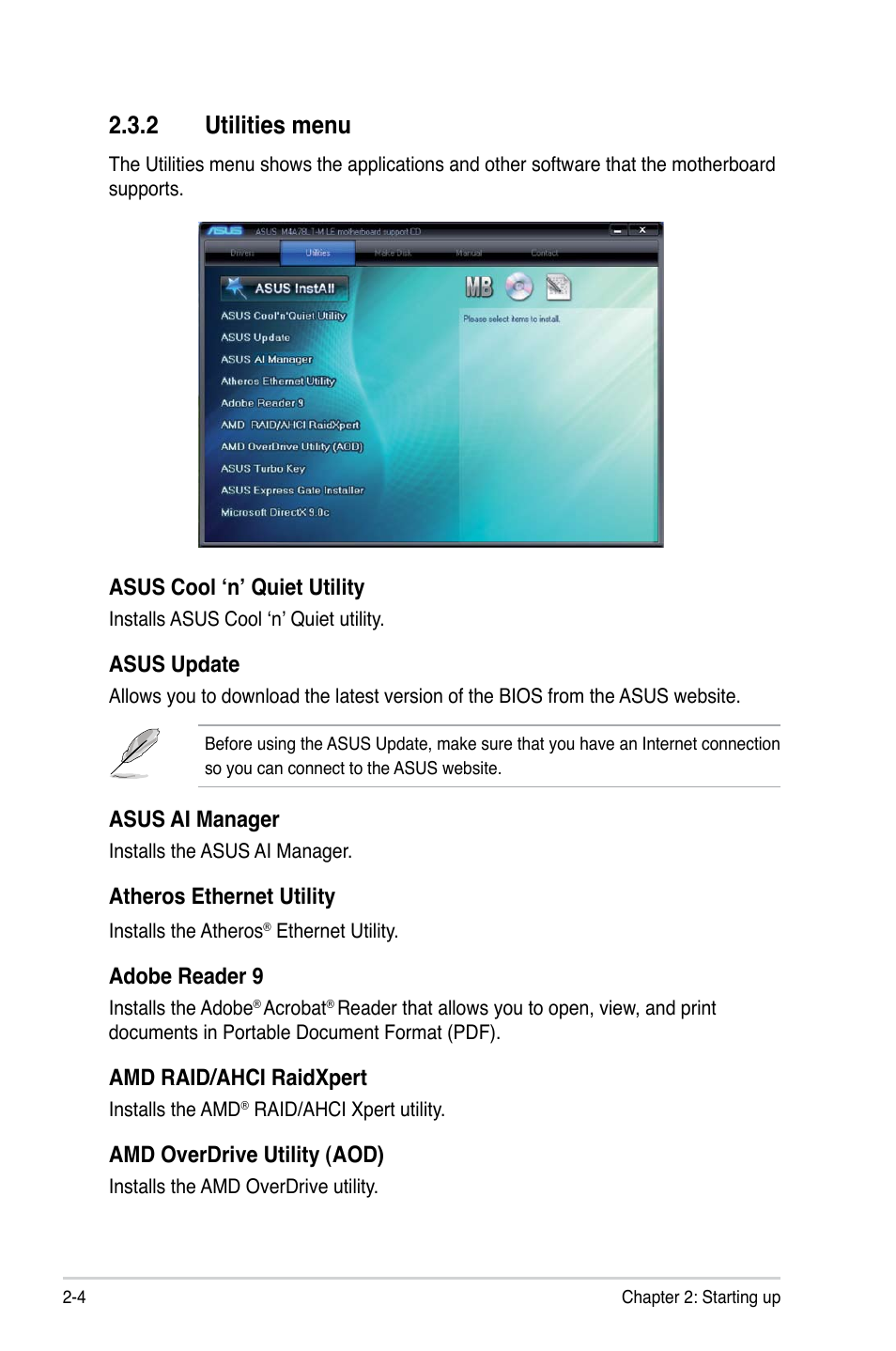 Utilities.menu | Asus V7-M4A3000E User Manual | Page 24 / 85