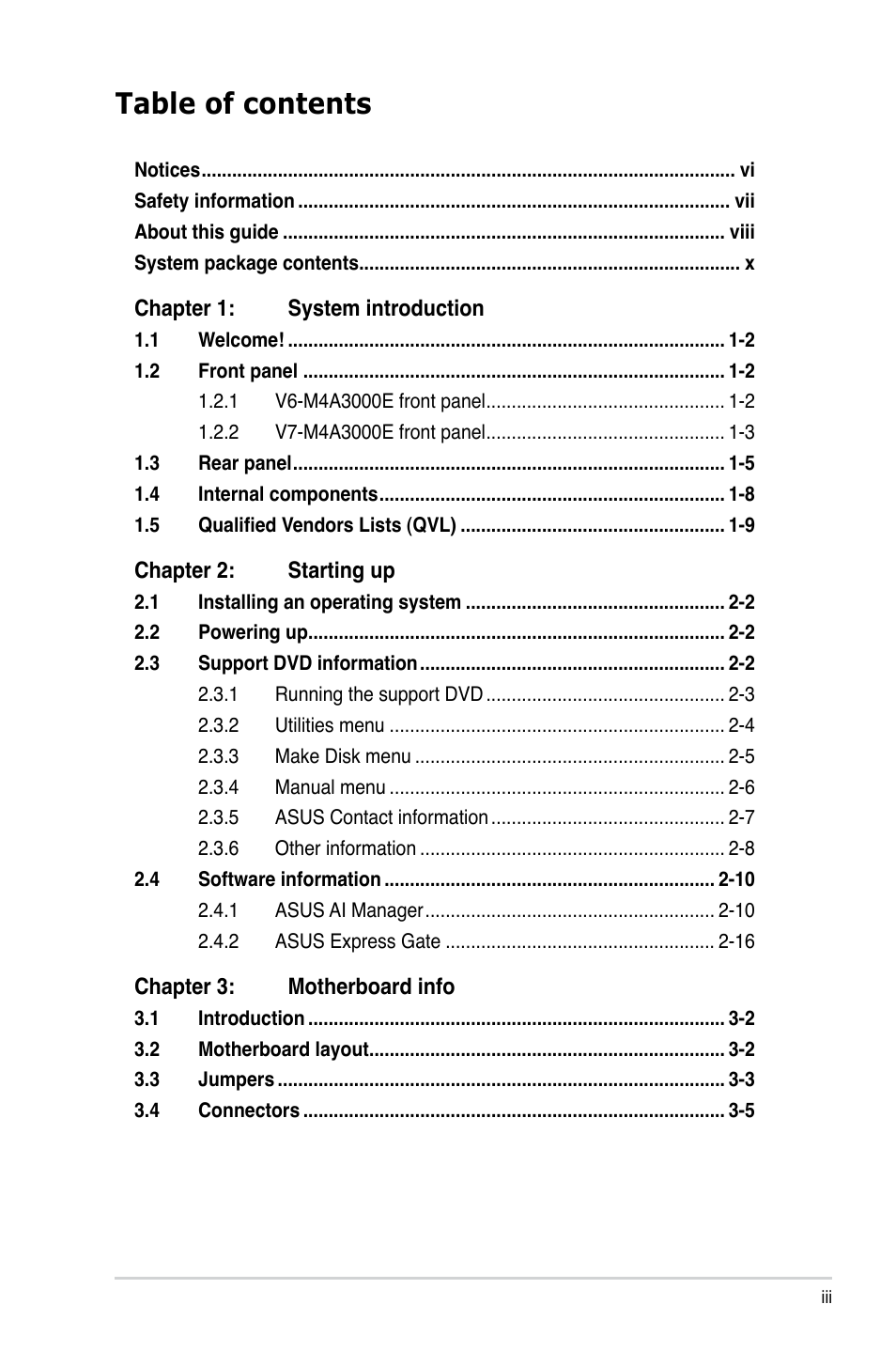 Asus V7-M4A3000E User Manual | Page 3 / 85