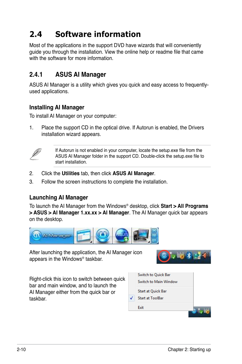 4 software information, Asus.ai.manager | Asus V7-M4A3000E User Manual | Page 30 / 85