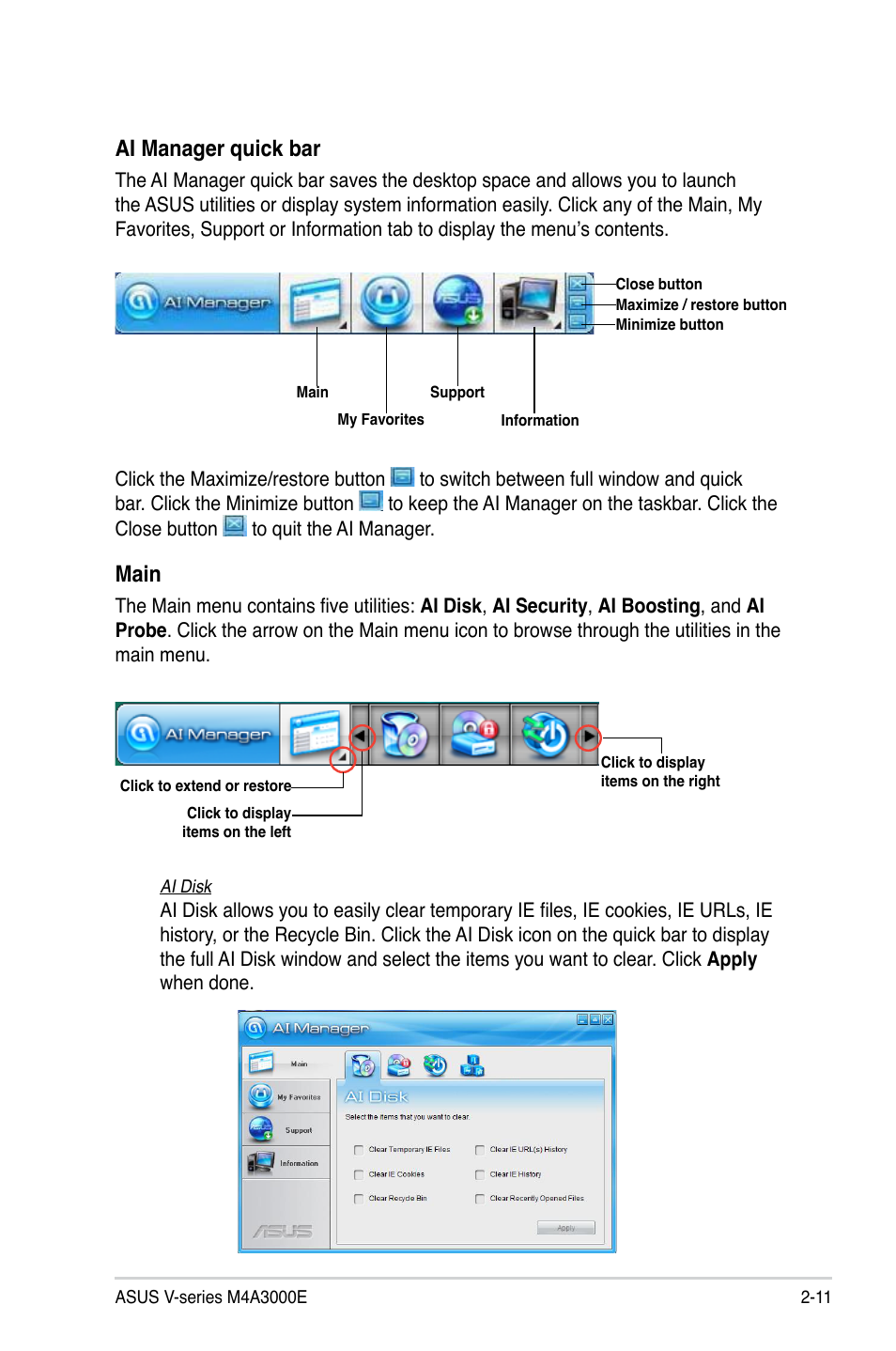 Ai.manager.quick.bar, Main | Asus V7-M4A3000E User Manual | Page 31 / 85