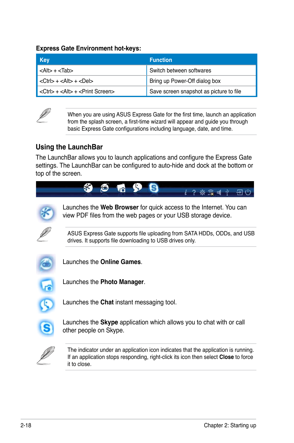 Using the launchbar | Asus V7-M4A3000E User Manual | Page 38 / 85