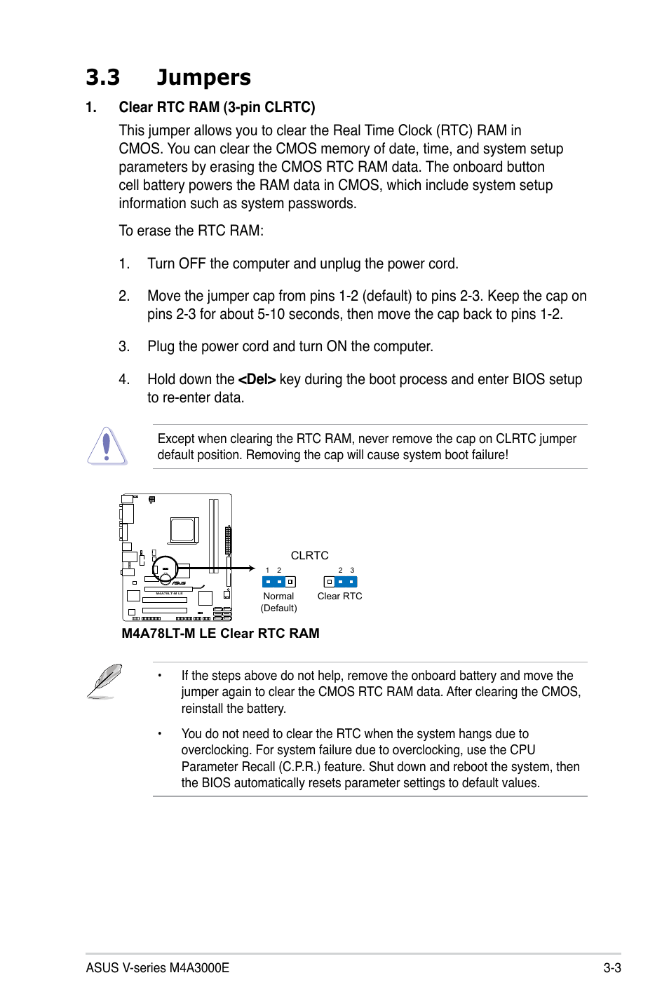 3 jumpers | Asus V7-M4A3000E User Manual | Page 45 / 85