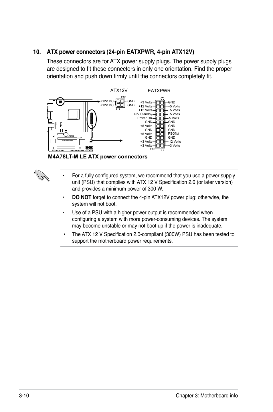 M4a78lt-m le atx power connectors | Asus V7-M4A3000E User Manual | Page 52 / 85