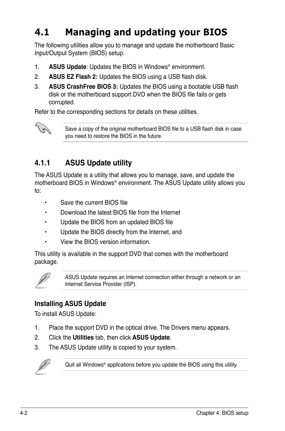 1 managing and updating your bios, Asus.update.utility | Asus V7-M4A3000E User Manual | Page 56 / 85