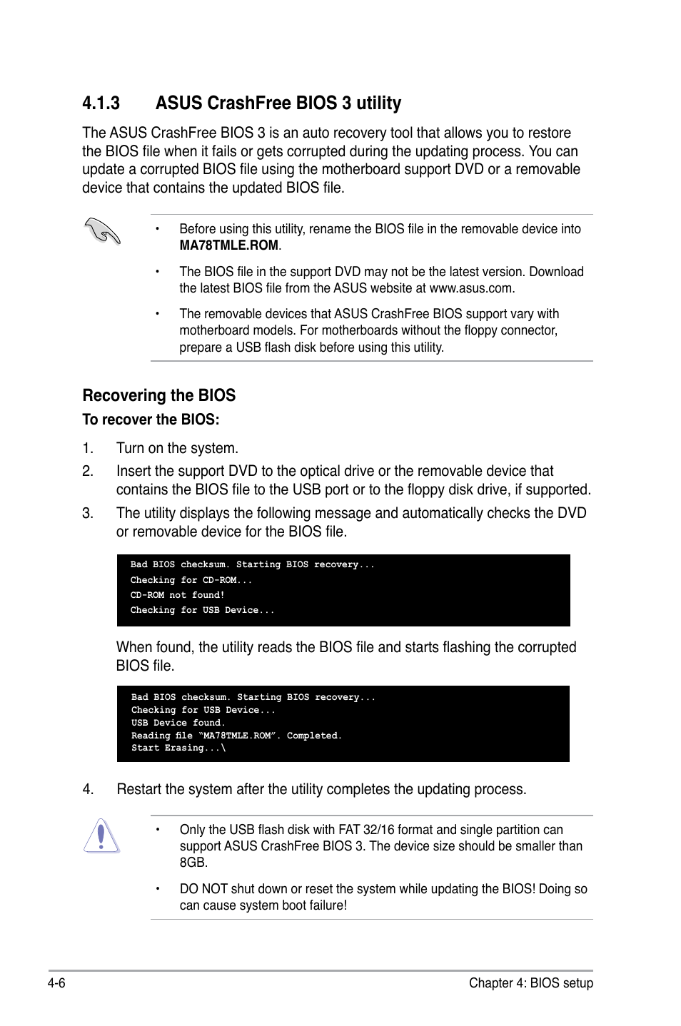 Asus.crashfree.bios.3.utility, Recovering.the.bios | Asus V7-M4A3000E User Manual | Page 60 / 85