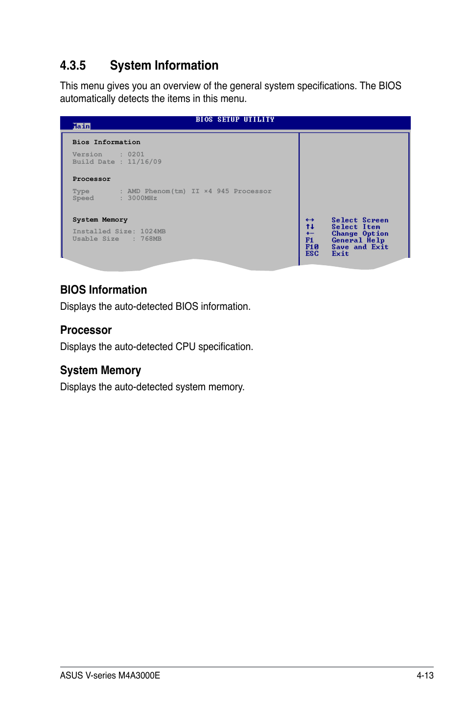 System.information, Bios.information, Processor | Asus V7-M4A3000E User Manual | Page 67 / 85