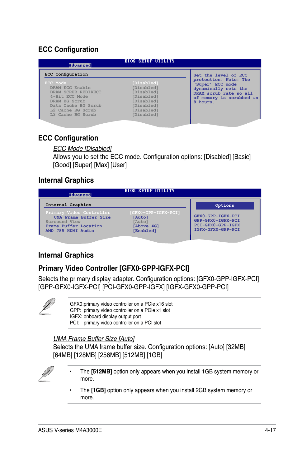 Ecc configuration, Internal.graphics | Asus V7-M4A3000E User Manual | Page 71 / 85