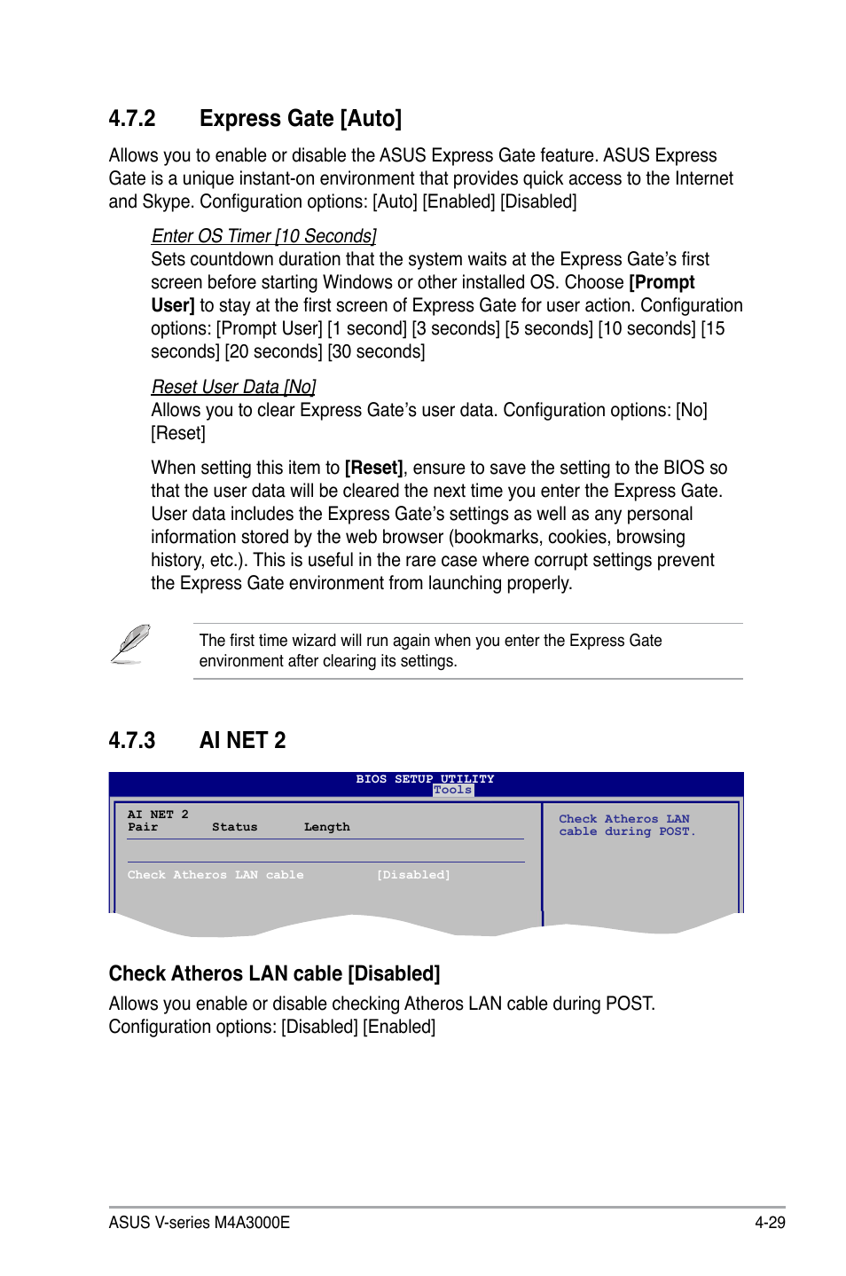 Express.gate.[auto, Check atheros lan cable [disabled | Asus V7-M4A3000E User Manual | Page 83 / 85