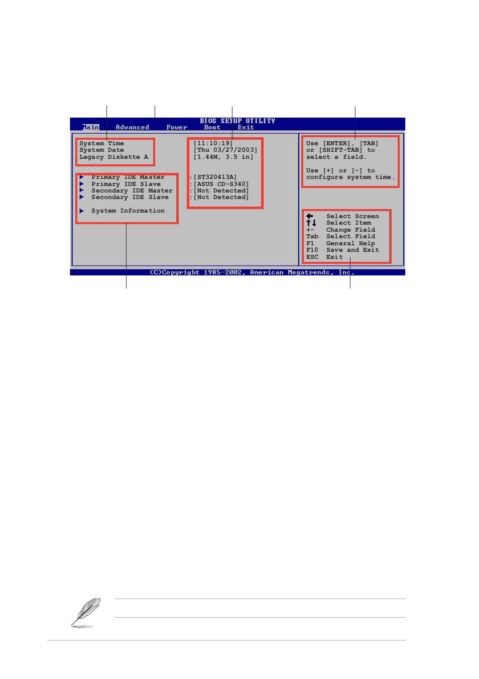 2 menu bar, 1 bios menu screen, 3 navigation keys | Asus AW171 User Manual | Page 66 / 116