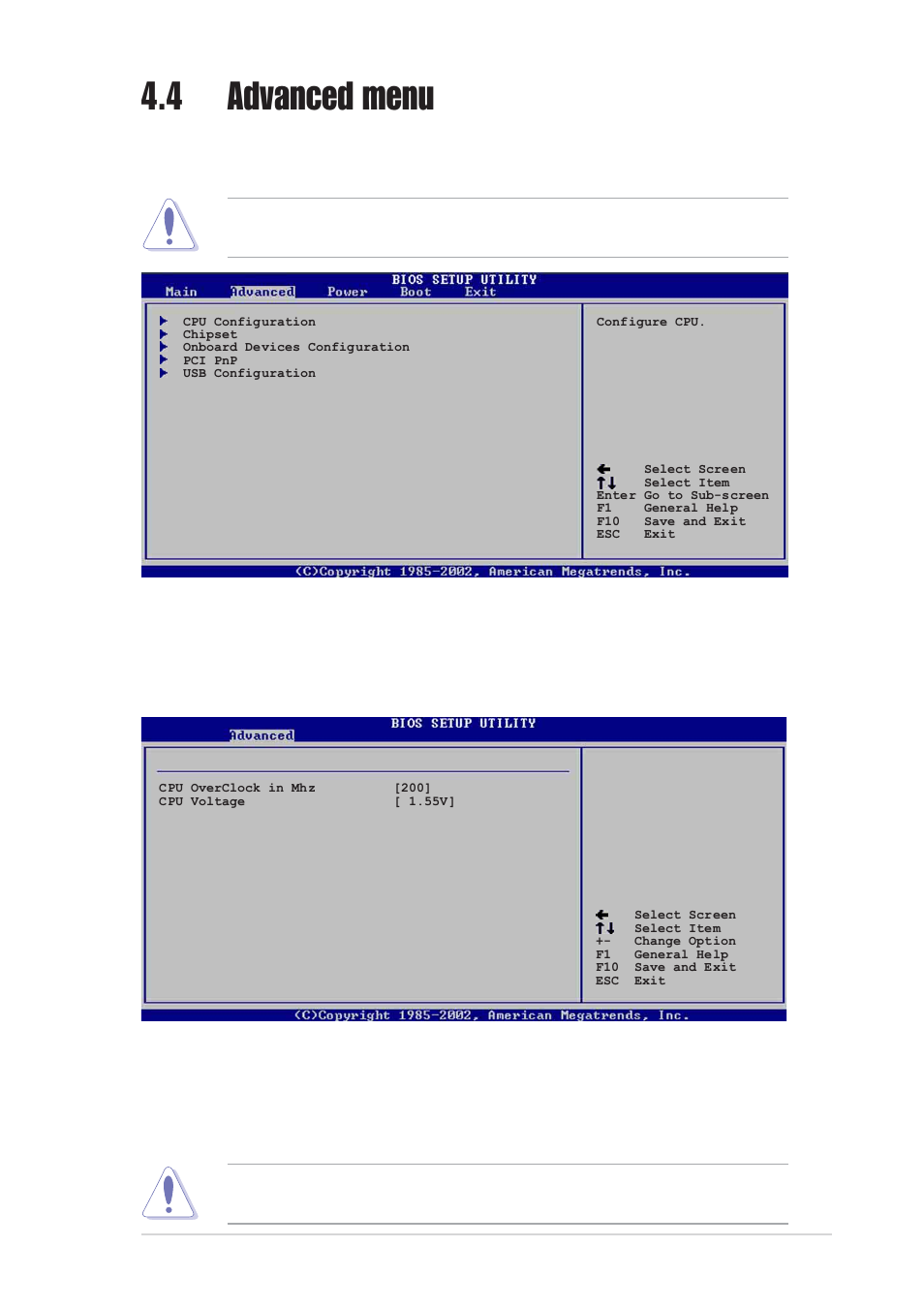 4 advanced menu, 1 cpu configuration, Cpu overclock in mhz [200 | Asus AW171 User Manual | Page 71 / 116