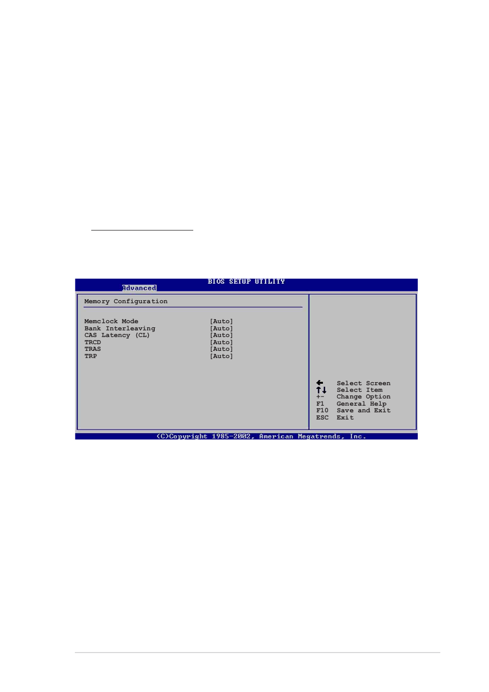 Cas latency [2.5, Trcd [ 3 clk, Tras [ 7 clk | Trp [ 3 clk, Memclock mode [ auto, Memclock value [200 mhz, Bank interleaving [ auto, Asus sk8n motherboard 4-17, This item displays the cas latency setting, This item displays the trcd clock setting | Asus AW171 User Manual | Page 73 / 116