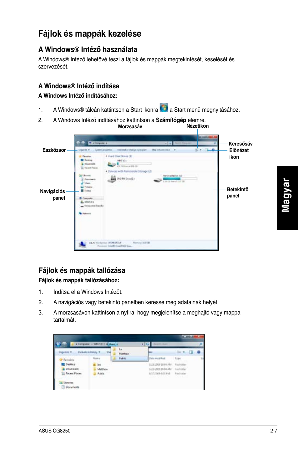 Mag ya r m ag ya r, Fájlok és mappák kezelése | Asus CG8250 User Manual | Page 185 / 404