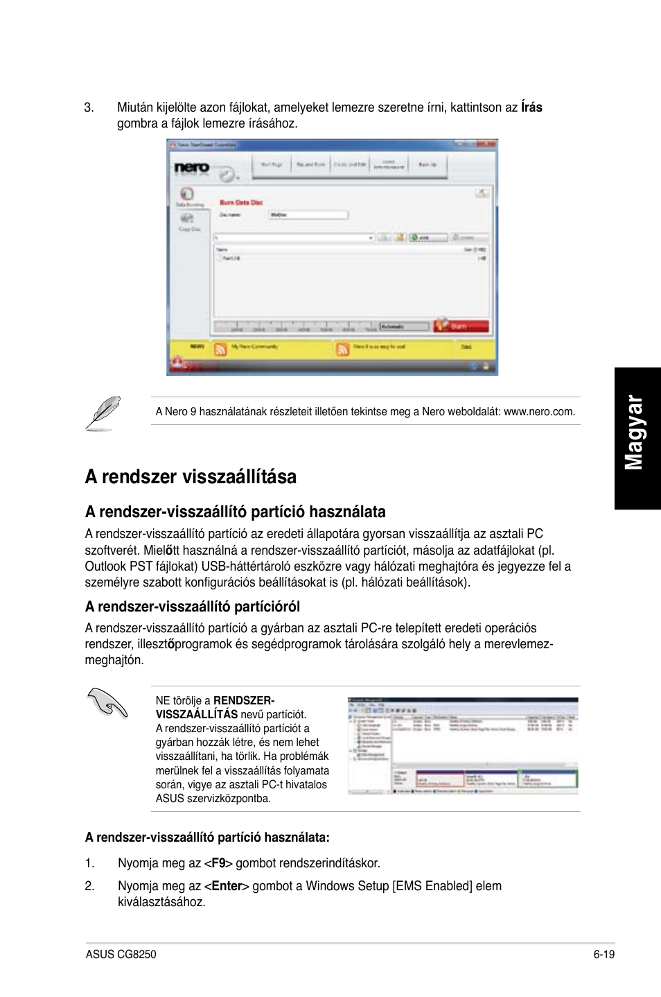 Mag ya r m ag ya r m ag ya r m ag ya r, A rendszer visszaállítása | Asus CG8250 User Manual | Page 231 / 404