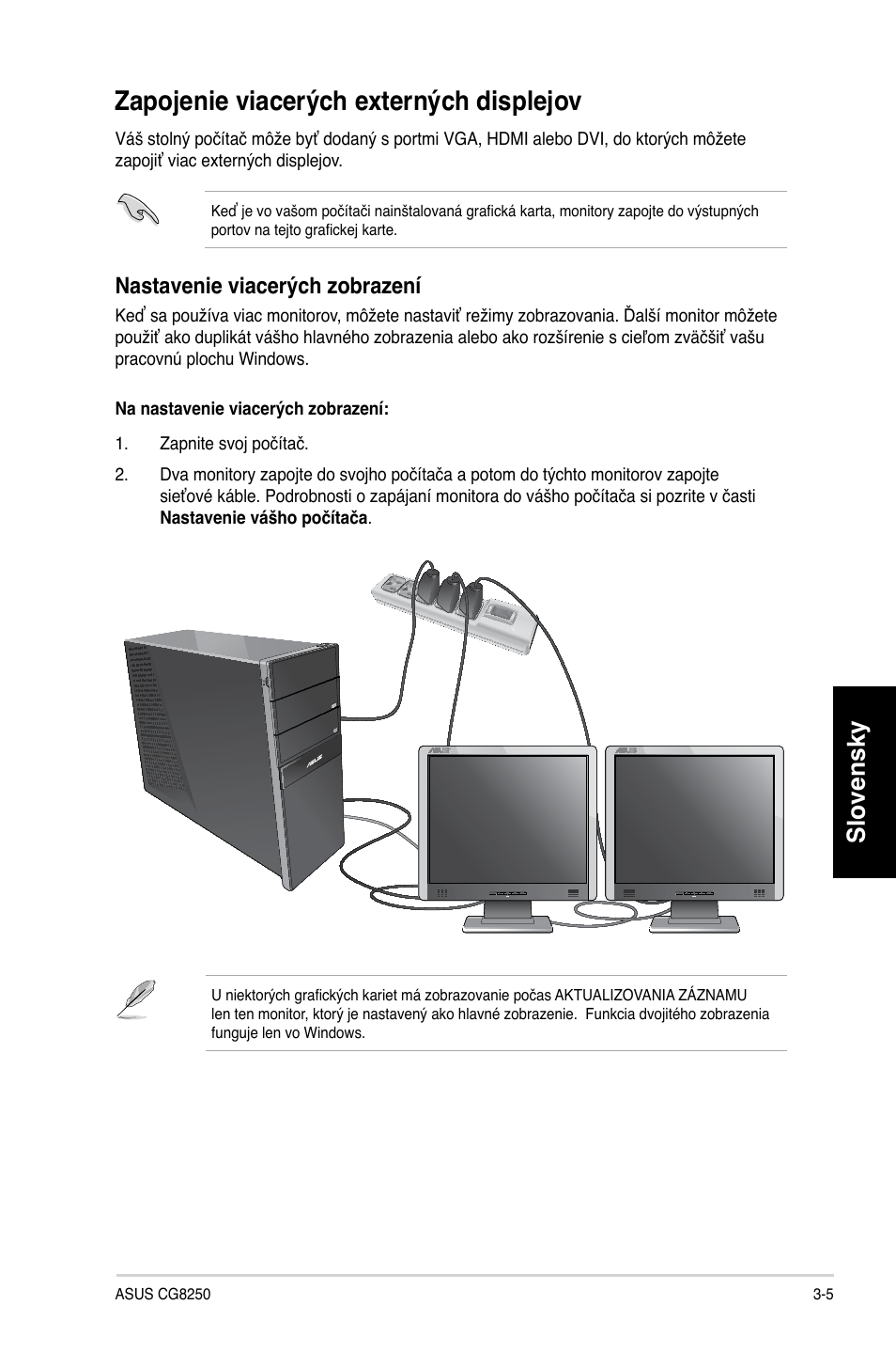 Zapojenie viacerých externých displejov, Slovensky, Nastavenie viacerých zobrazení | Asus CG8250 User Manual | Page 279 / 404