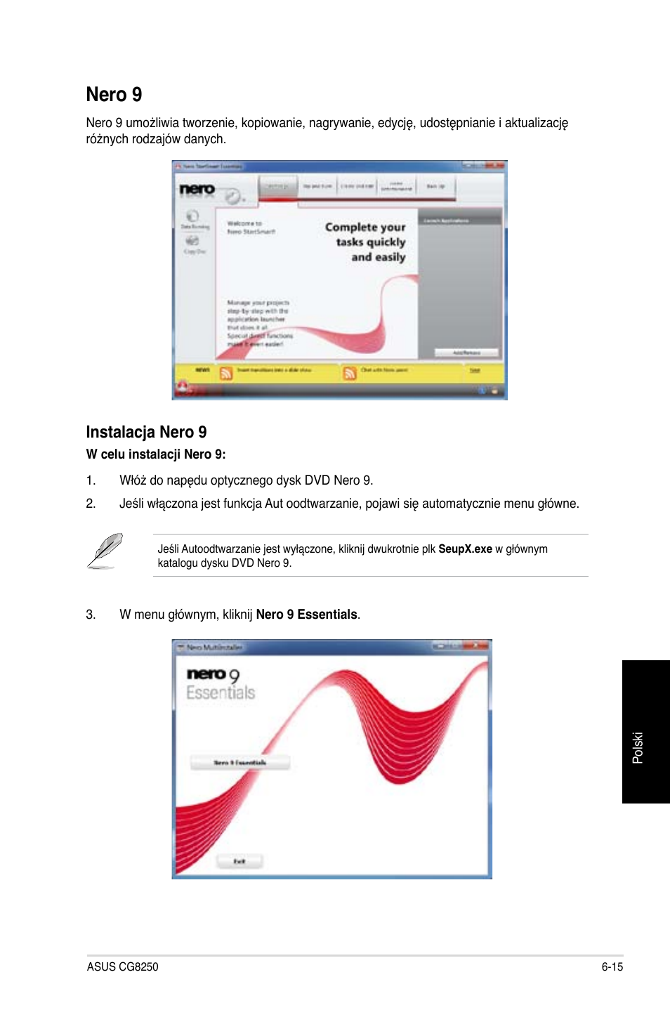 Nero 9, Instalacja nero 9 | Asus CG8250 User Manual | Page 391 / 404
