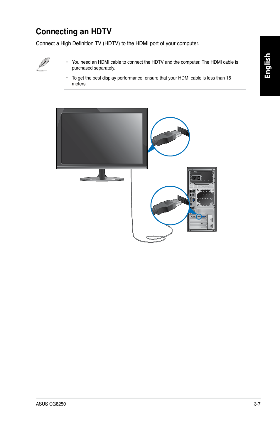 Connecting an hdtv, Connecting an hdtv -7, English | Asus CG8250 User Manual | Page 41 / 404