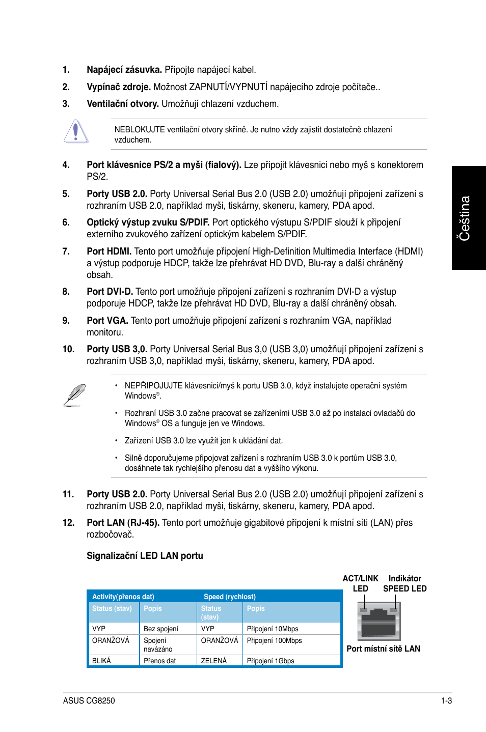 Čeština | Asus CG8250 User Manual | Page 93 / 404