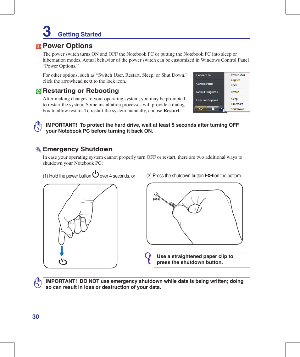 Power options | Asus G71V User Manual | Page 30 / 97