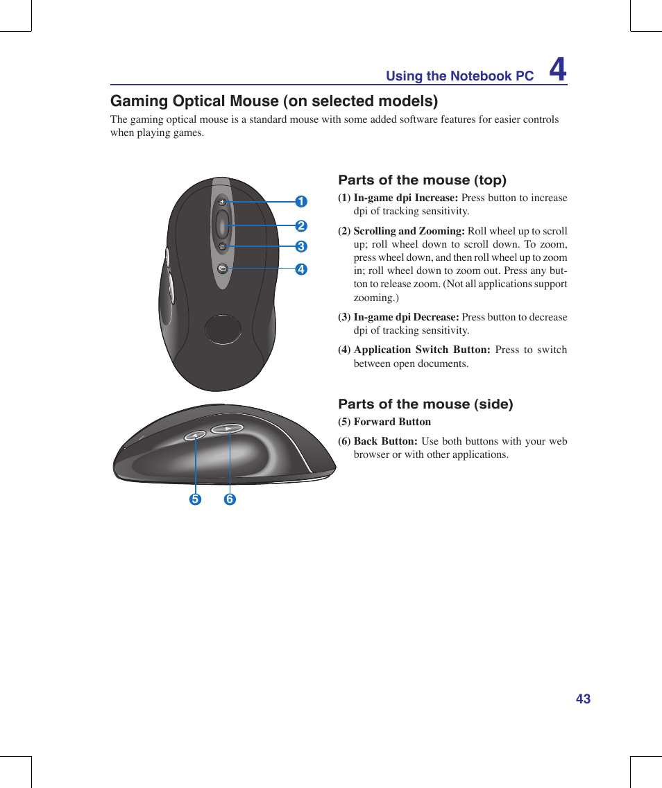 Gaming optical mouse (on selected models) | Asus G71V User Manual | Page 43 / 97