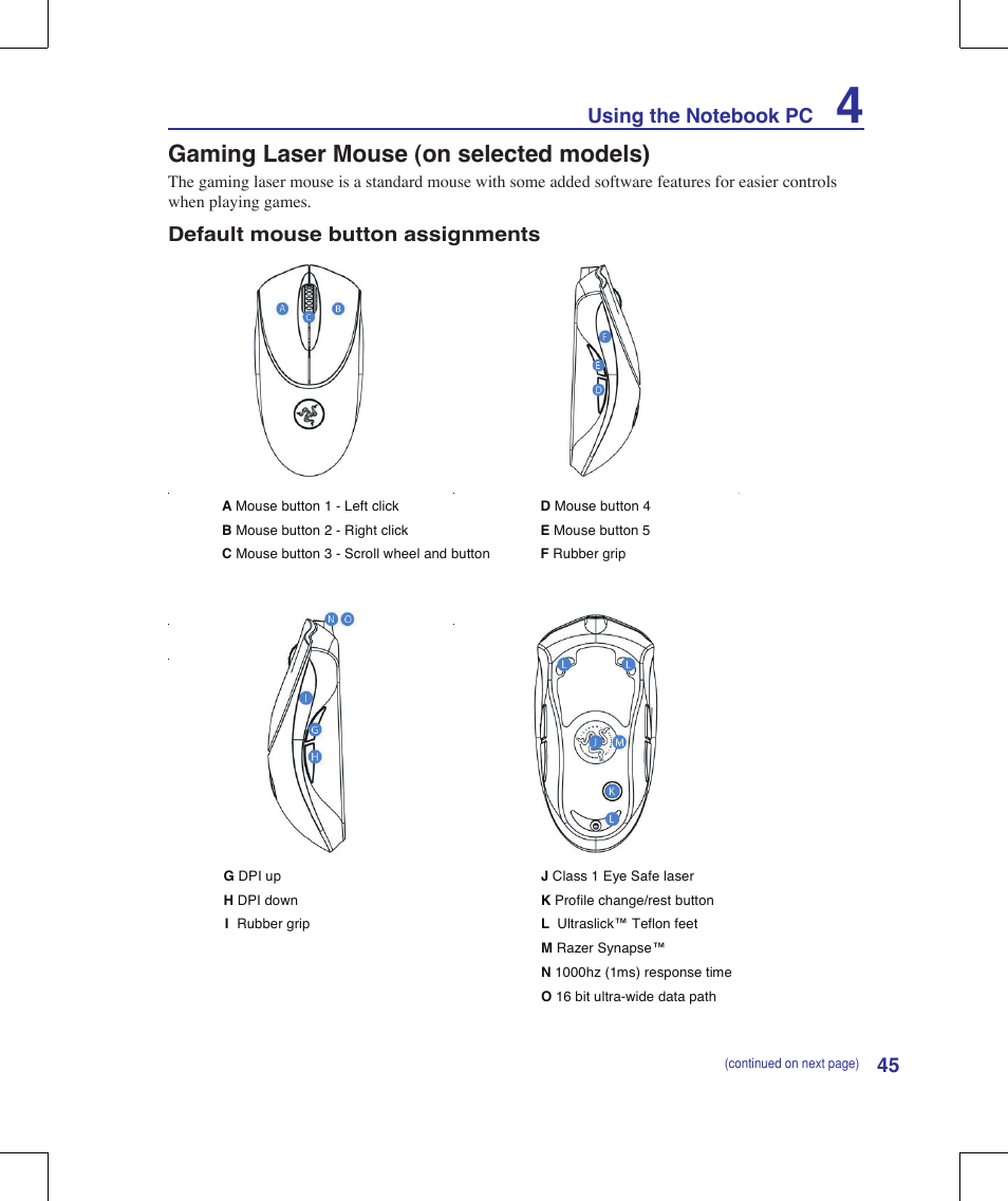 Gaming laser mouse (on selected models) | Asus G71V User Manual | Page 45 / 97