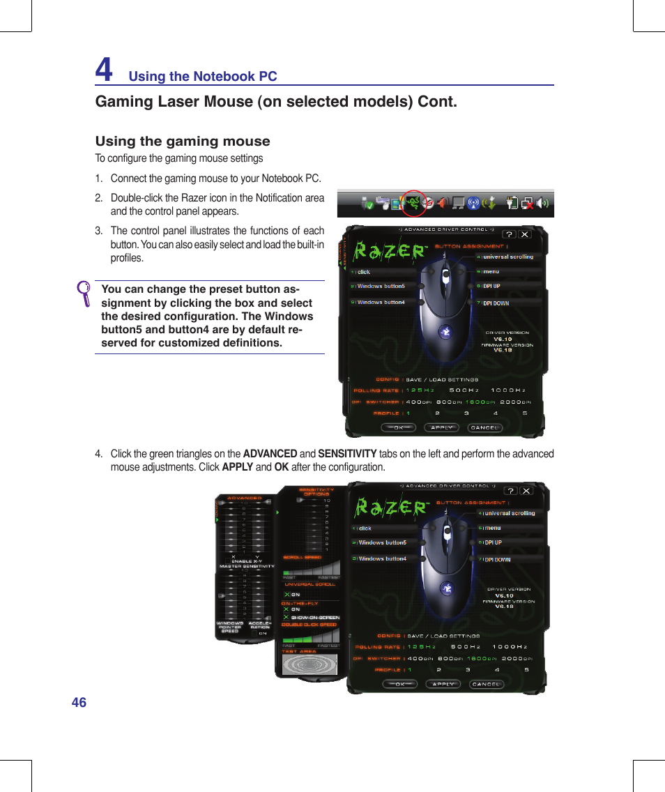 Gaming laser mouse (on selected models) cont | Asus G71V User Manual | Page 46 / 97