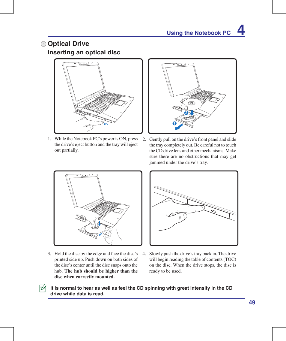 Optical drive | Asus G71V User Manual | Page 49 / 97