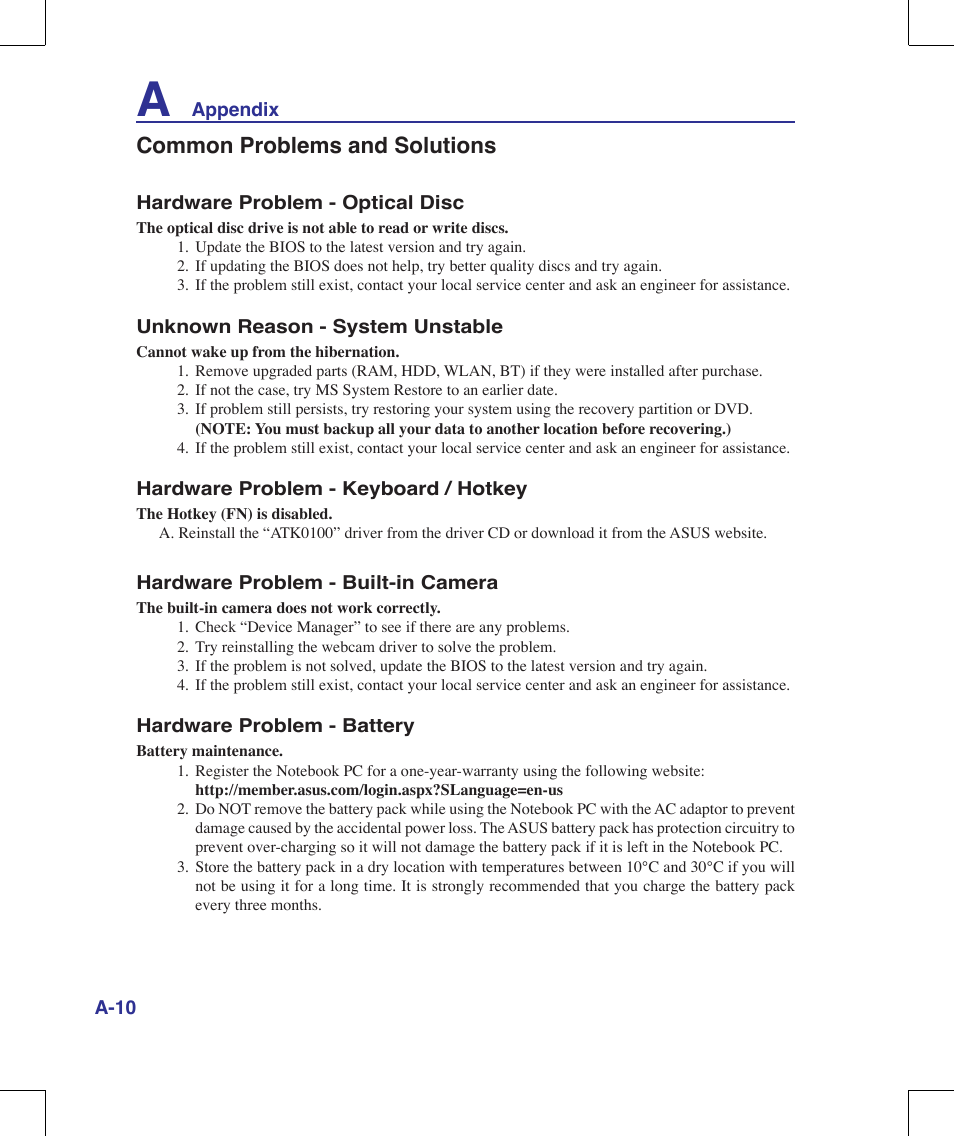 Common problems and solutions | Asus G71V User Manual | Page 74 / 97