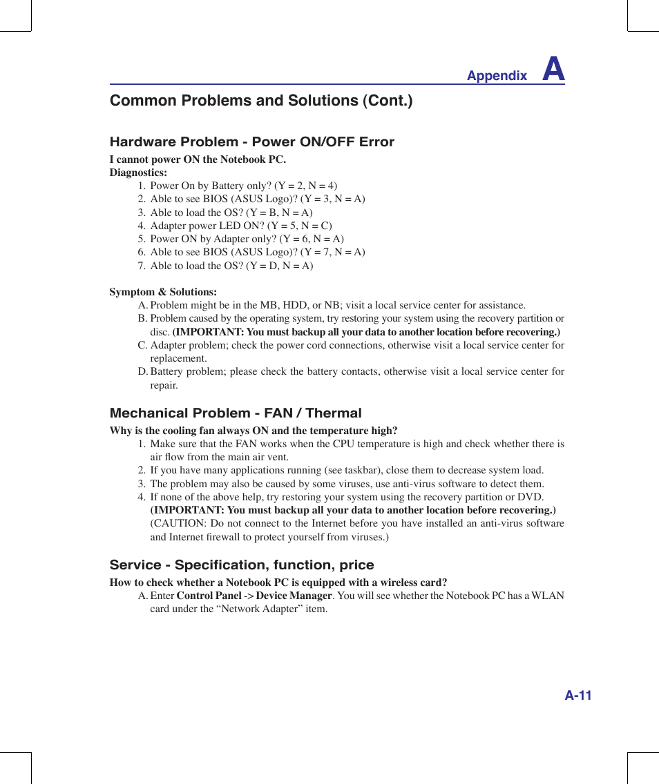 Common problems and solutions (cont.) | Asus G71V User Manual | Page 75 / 97
