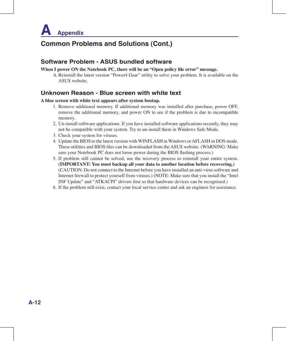 Common problems and solutions (cont.) | Asus G71V User Manual | Page 76 / 97