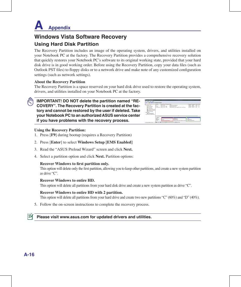 Windows vista software recovery | Asus G71V User Manual | Page 80 / 97