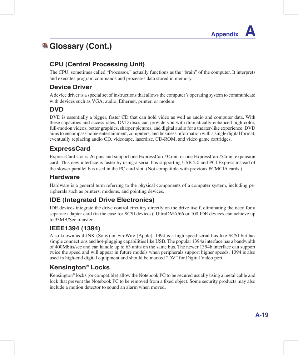 Glossary (cont.) | Asus G71V User Manual | Page 83 / 97