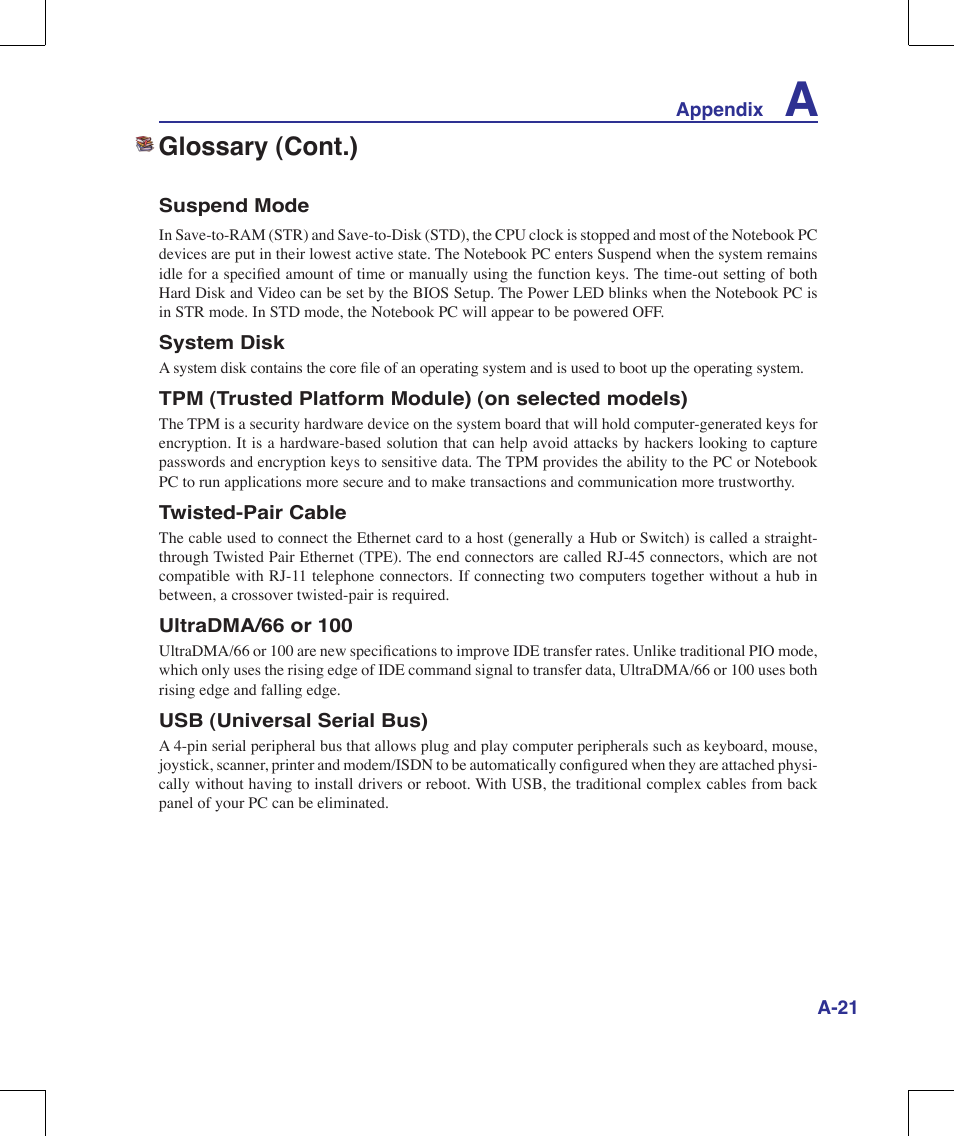 Glossary (cont.) | Asus G71V User Manual | Page 85 / 97