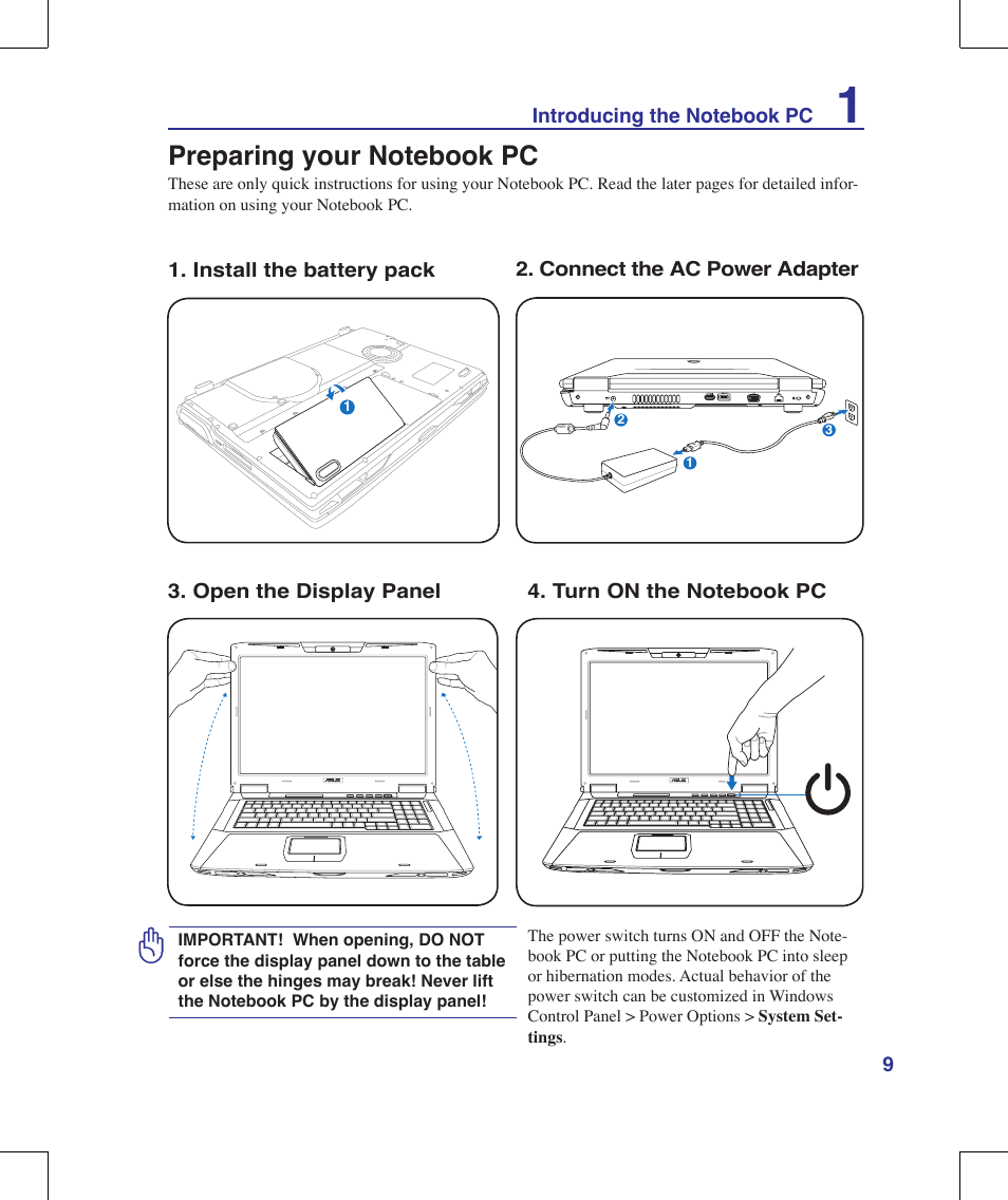 Preparing your notebook pc | Asus G71V User Manual | Page 9 / 97