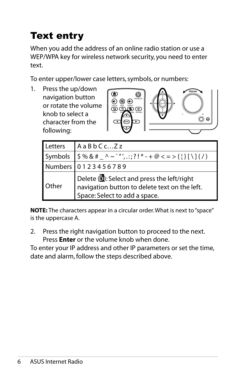 Text entry, 6asus internet radio | Asus AIR User Manual | Page 14 / 24