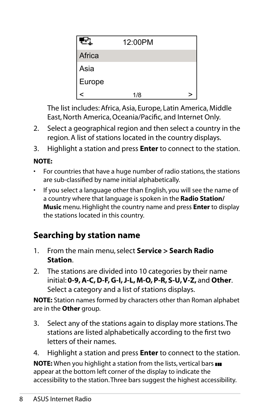 Searching by station name, Searching.by.station.name | Asus AIR User Manual | Page 16 / 24