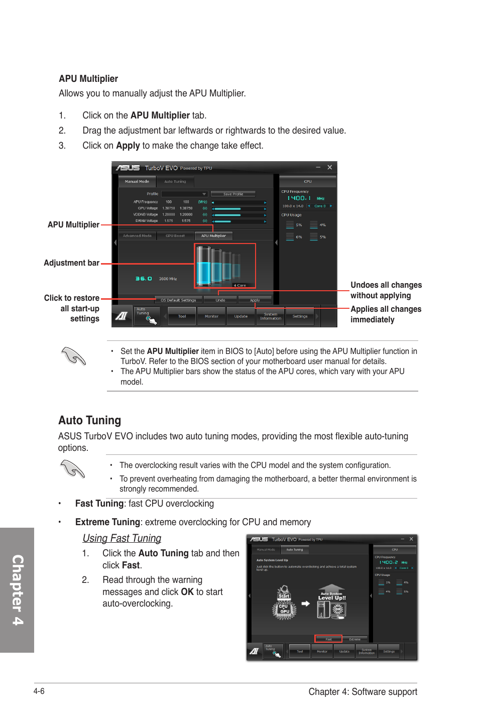 Chapter 4, Auto tuning | Asus F2A85-V PRO User Manual | Page 110 / 172