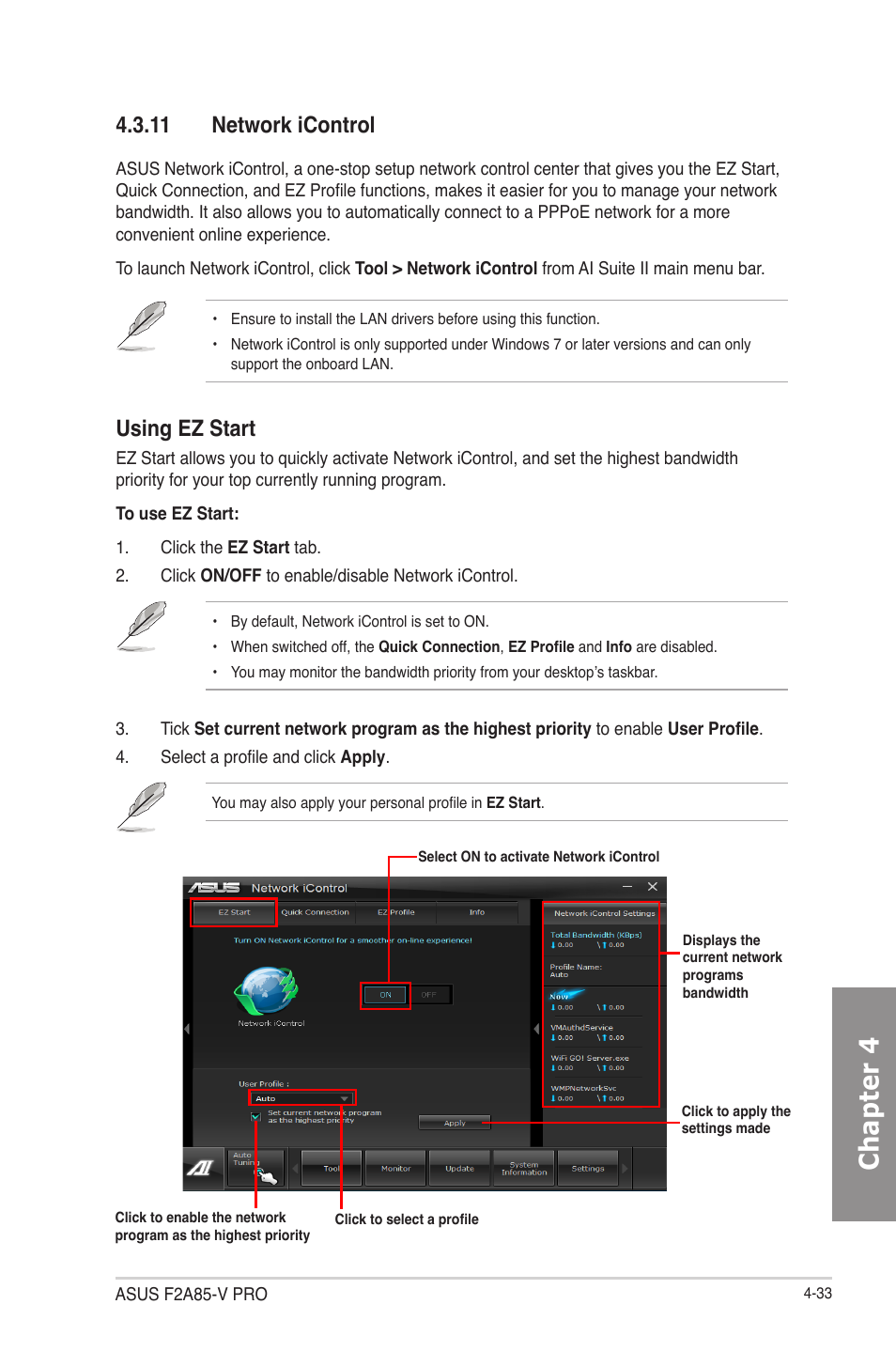 11 network icontrol, 11 network icontrol -33, Chapter 4 | Using ez start | Asus F2A85-V PRO User Manual | Page 137 / 172