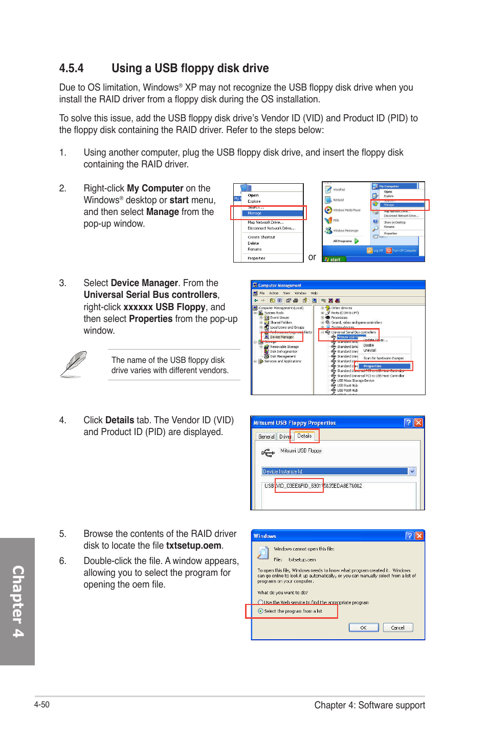 4 using a usb floppy disk drive, Using a usb floppy disk drive -50, Chapter 4 | Asus F2A85-V PRO User Manual | Page 154 / 172