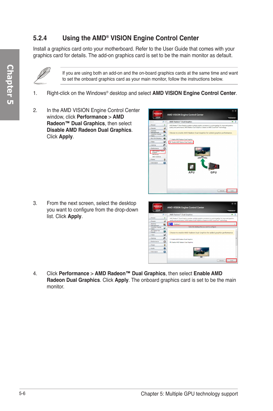 4 using the amd® vision engine control center, Using the amd, Vision engine control center -6 | Chapter 5, 4 using the amd, Vision engine control center | Asus F2A85-V PRO User Manual | Page 162 / 172