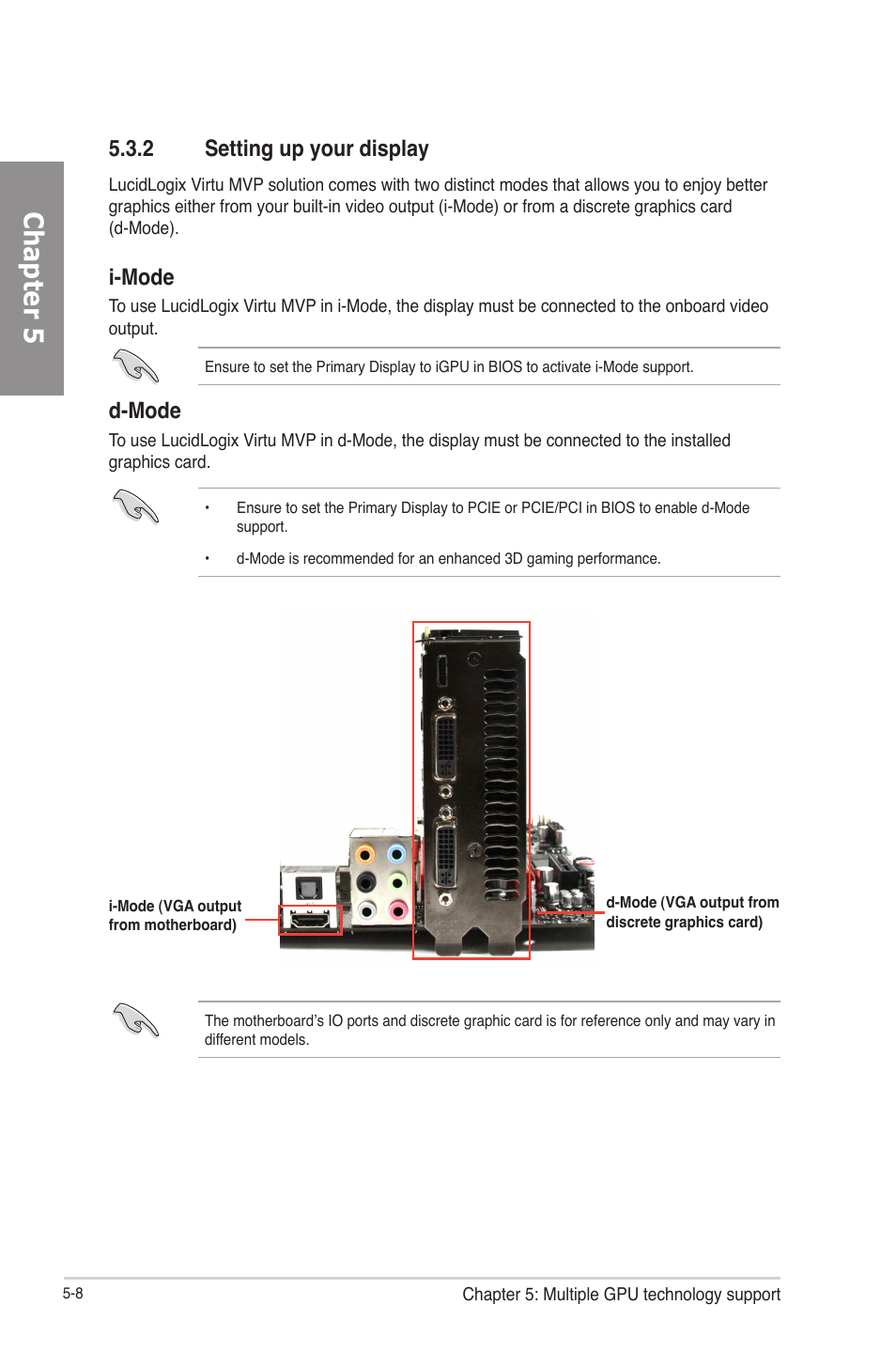 2 setting up your display, Setting up your display -8, Chapter 5 | I-mode, D-mode | Asus F2A85-V PRO User Manual | Page 164 / 172