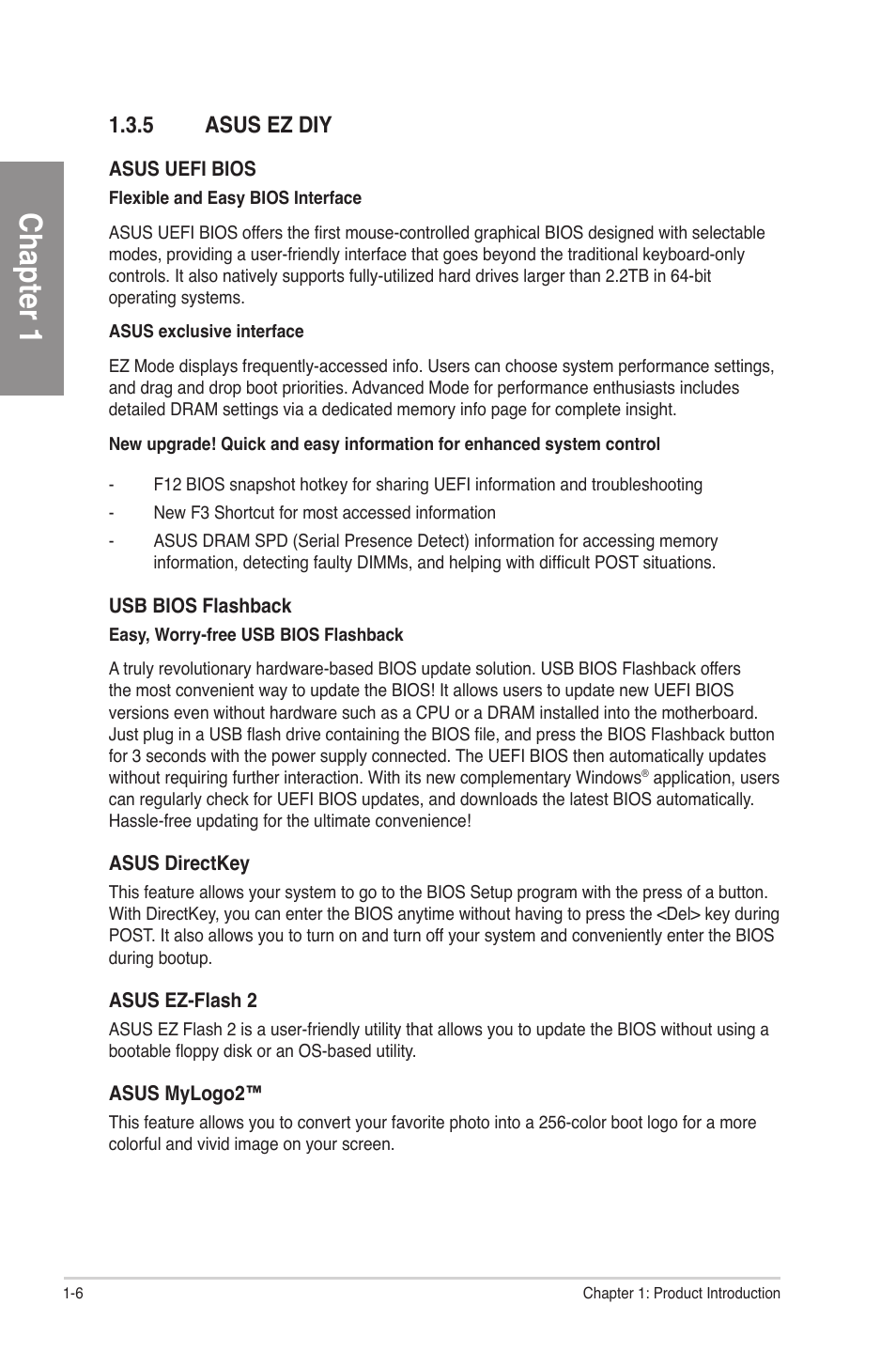 5 asus ez diy, Asus ez diy -6, Chapter 1 | Asus F2A85-V PRO User Manual | Page 18 / 172