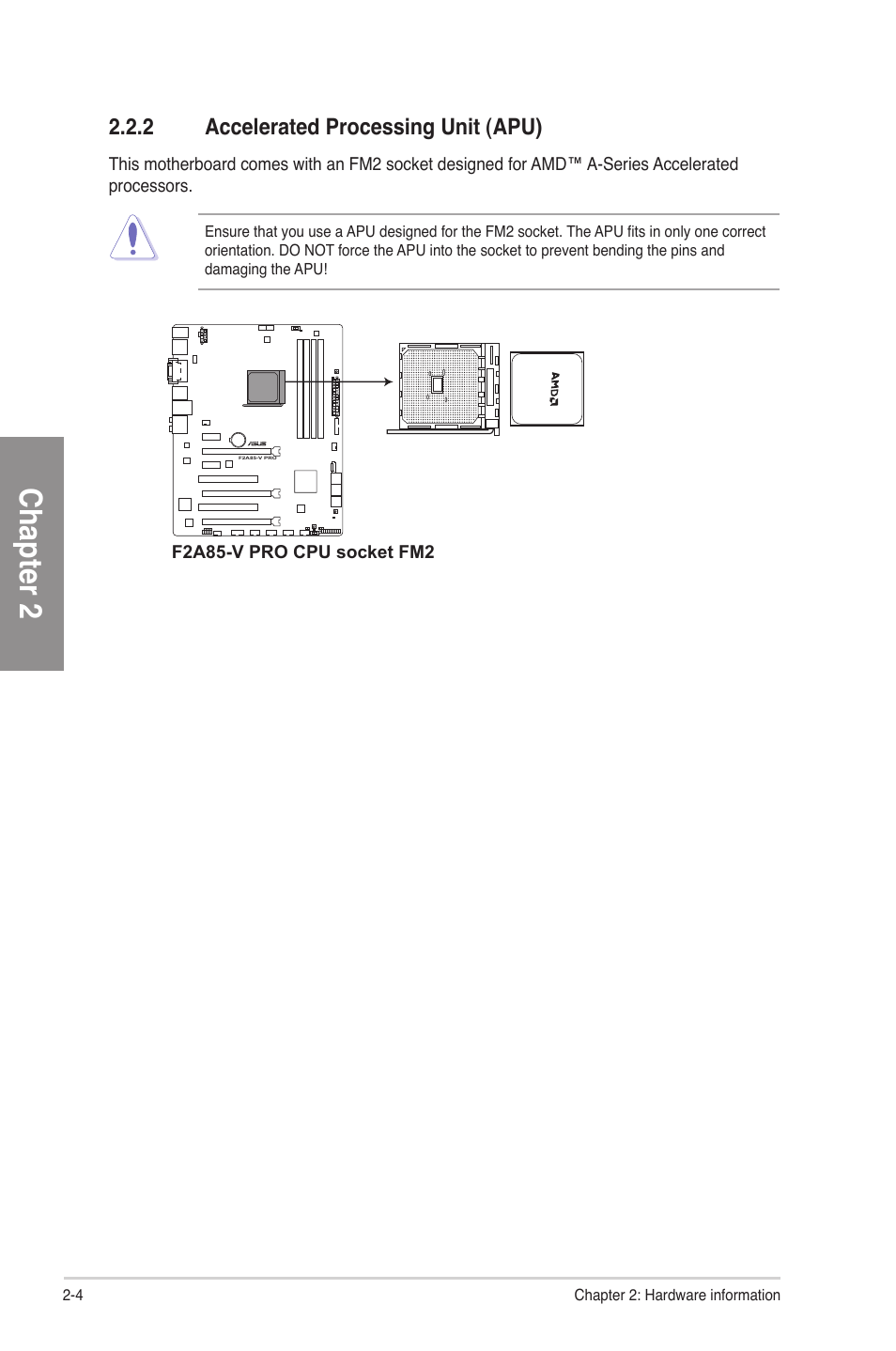 2 accelerated processing unit (apu), Accelerated processing unit (apu) -4, Chapter 2 | Asus F2A85-V PRO User Manual | Page 24 / 172
